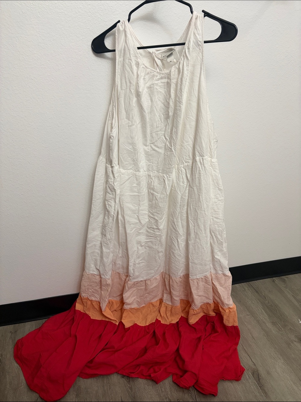Ava & Viv White Maxi Dress with Peach, Orange & Red Hem